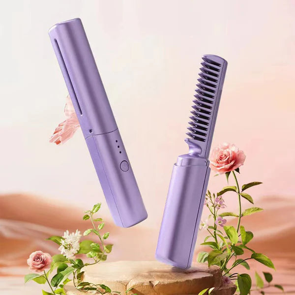 2-in-1 Hair Styling Brush, Straightener, Curler Comb