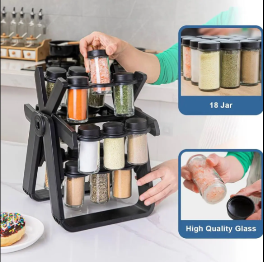 Rolling Spice Rack With 18 Empty Spice Jars